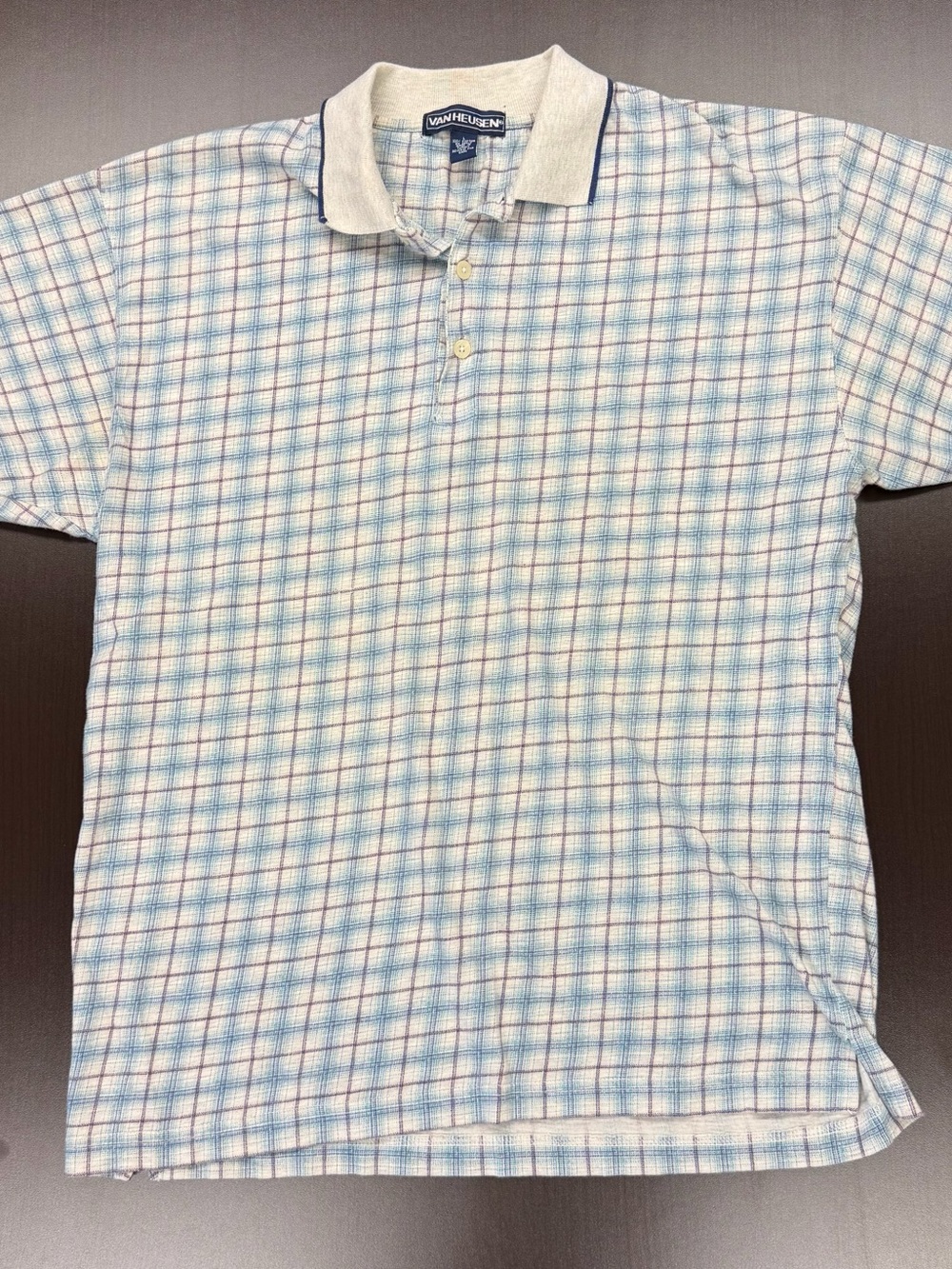 Van Heusen Men’s Blue and White Checked Polo